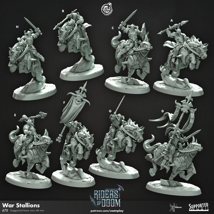 War Stallions - dnd miniature - Cast N Play Riders of Doom - Wargaming, Human, Male, Fighter, Knight, Mount, Cleric, Paladin, Evil, Horse