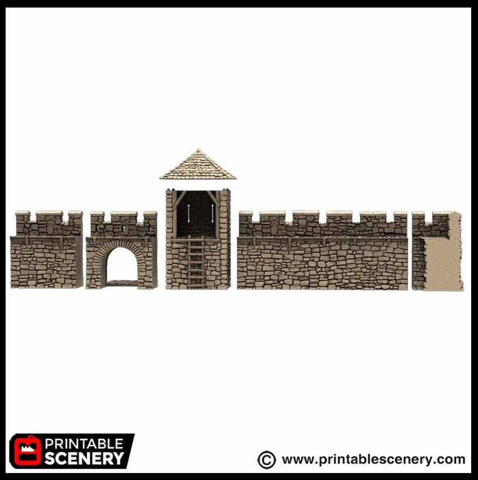 Norman Fort Walls - Basic Walls - King and Country, DnD, Pathfinder, 15mm, 28mm, 32mm, wargaming terrain, scatter scenery, medieval castle