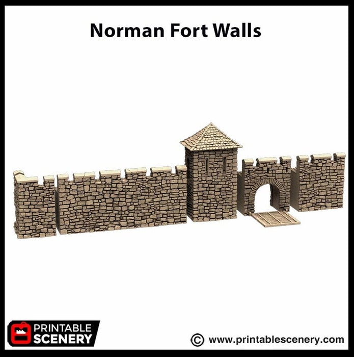 Norman Fort Walls - Basic Walls - King and Country, DnD, Pathfinder, 15mm, 28mm, 32mm, wargaming terrain, scatter scenery, medieval castle