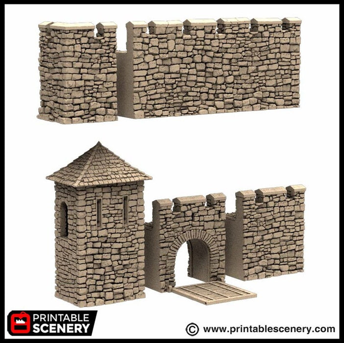 Norman Fort Walls - Basic Walls - King and Country, DnD, Pathfinder, 15mm, 28mm, 32mm, wargaming terrain, scatter scenery, medieval castle