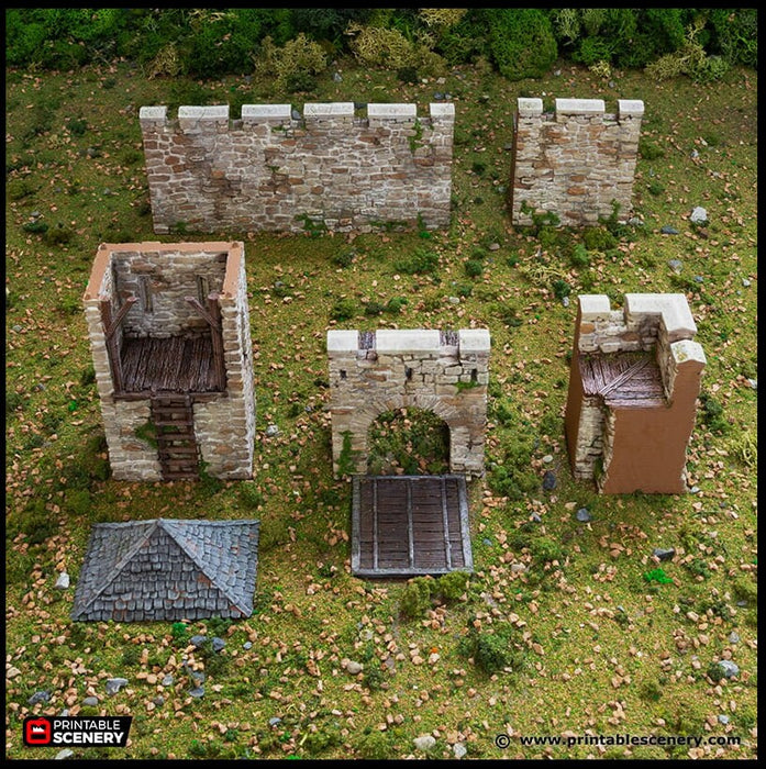 Norman Fort Walls - Basic Walls - King and Country, DnD, Pathfinder, 15mm, 28mm, 32mm, wargaming terrain, scatter scenery, medieval castle