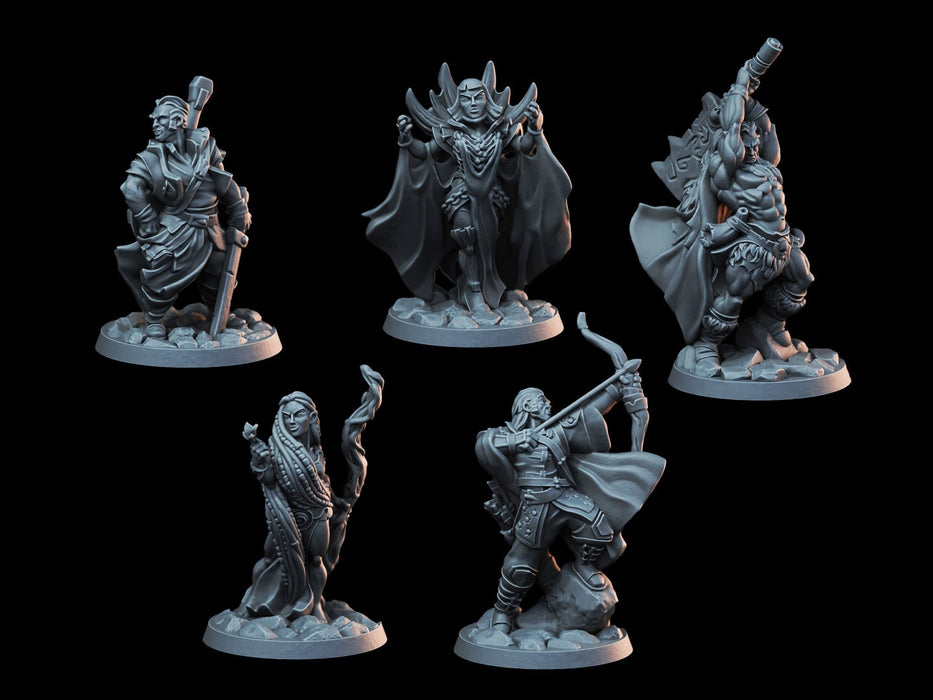 DnD Miniature Party Set 6 - 28mm Adventuring Group - Sorceress | Bard | Druid | Ranger | Barbarian | Pathfinder 2E | DnD 5E