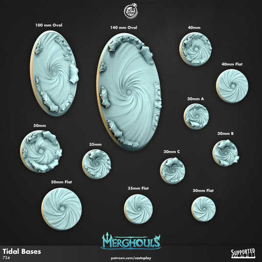 Merghoul Bases - dnd and wargaming Kitbash - Underwater theme, Deep Sea, Ocean, Atlantis, Fantasy, Merfolk, Triton Pathfinder, basing