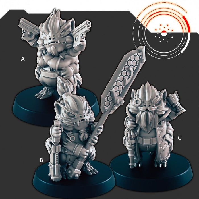 Sci-fi Fuzzy Aliens mini set - EC3D | Legion | Cyberpunk | Starfinder | Scifi | Futuristic | Alien | Captain | Noble | Warrior