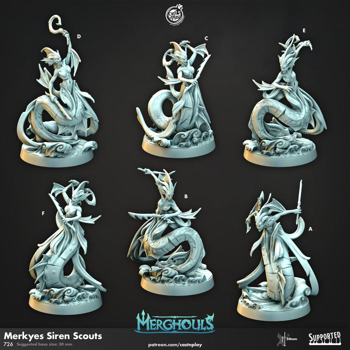 Merkyes Siren Scouts - dnd and wargaming miniature - Merfolk, Mermaid, Triton, Pathfinder, Aquatic, Monster, Ranger, Thief , Assassin, Melee