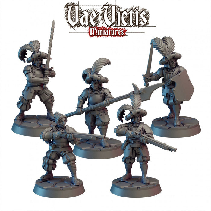 Elite Mercenaries Mini Set - Vae Victis, DnD | Townsfolk | Guards | Human | Male | Female | 28mm | Pathfinder | Fantasy | Wargaming