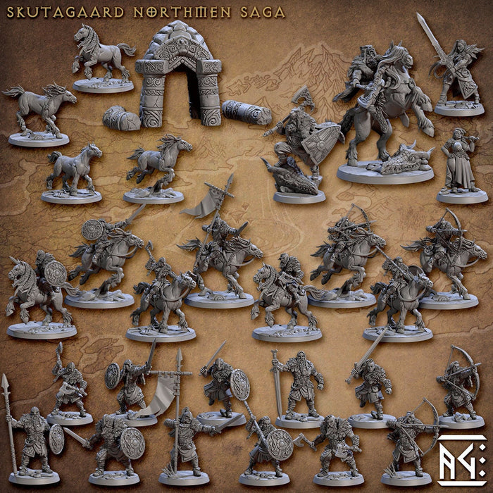 28 Viking Mini Set 1 - Artisan Guild DnD and Wargaming Miniature | Norse | Fighter | Barbarian | Ranger | Northmen, Human, Horse, Pathfinder