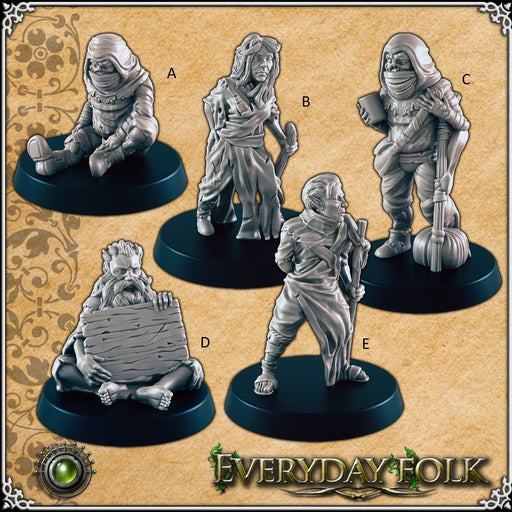 Lepers and Poor Folk mini set for DnD - EC3D | Townsfolk | Beggar | Male | Female | Villagers | 28mm 32mm | Pathfinder | Fantasy, Leper