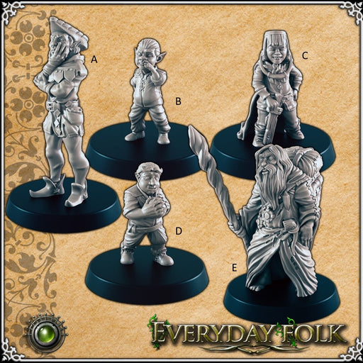 Random Commoners and Kids mini set for DnD - EC3D | Townsfolk | Half-Elf | Male | Female | Villagers | 28mm 32mm | Pathfinder | Fantasy