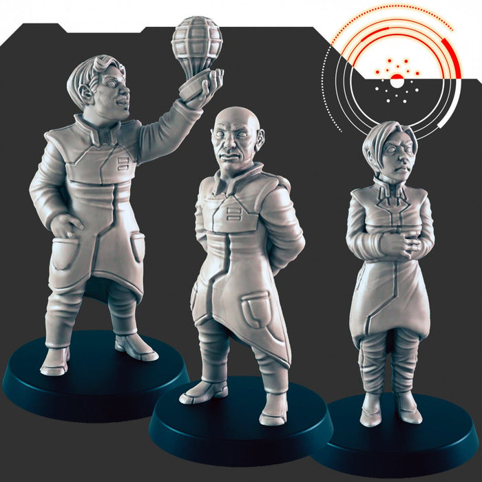 Sci-fi Human Scientists/NPCs mini set - EC3D | Legion | Cyberpunk | Starfinder | Scifi | Futuristic | Human | Male | Female