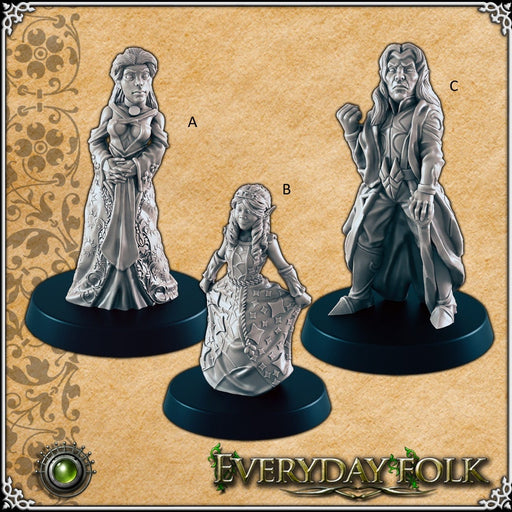 Elven Nobility mini set for dnd - EC3D,DnD | Townsfolk | Everyday Folk | Child | Nobles | 28mm 32mm | Pathfinder, Fantasy, Villager