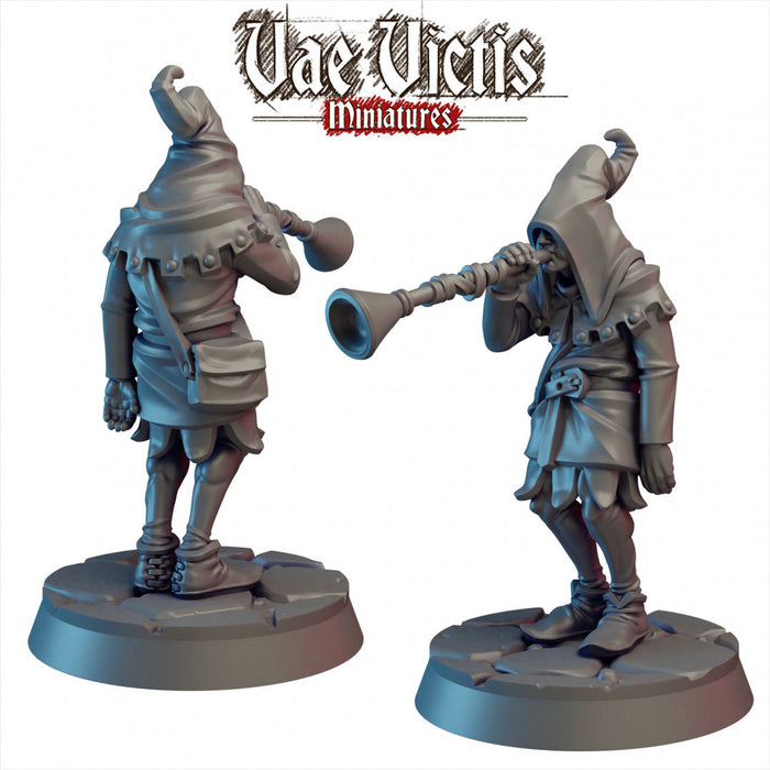 Sad Trumpeter 28/32mm mini - Vae Victis | DnD | Villager | Commoner | Human | Pathfinder | TTRPG | Male | Jester | Court | Castle