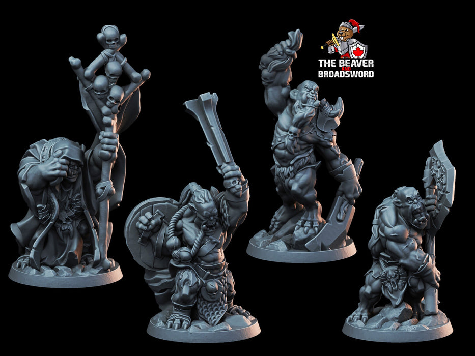 4 Orc Warriors dnd Mini Set - Arbiter Minitatures - | DnD | Goblinoid | Fighter | Wargaming | Pathfinder | Wolf | Shaman | Barbarian | Cave